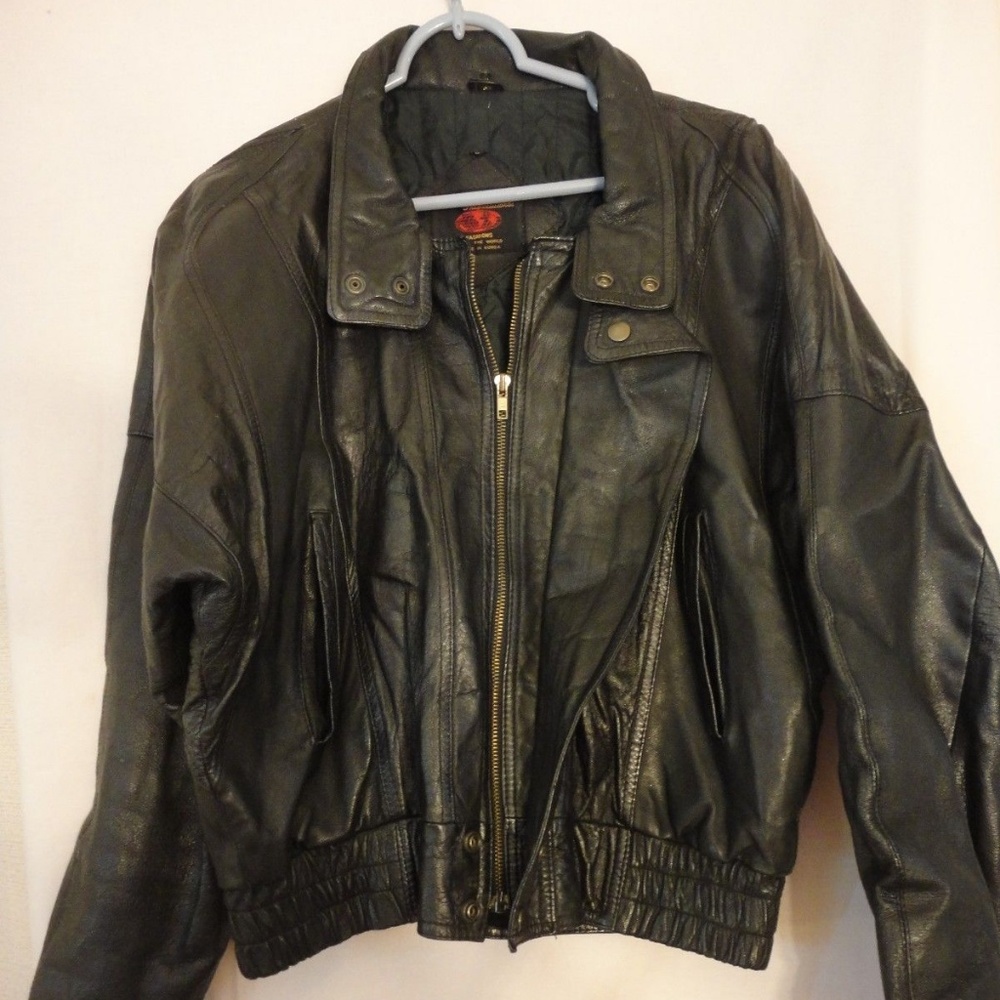 Vintage Black Leather Motorcycle Jacket Size 42